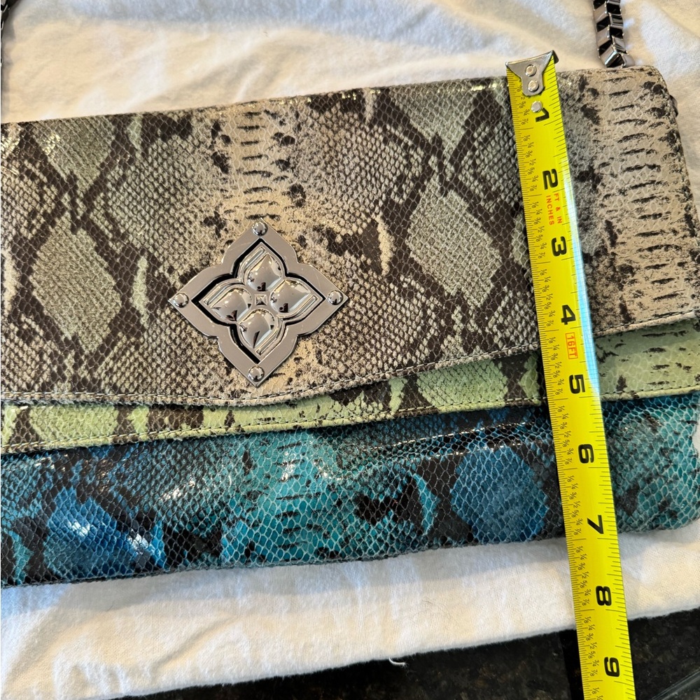 BCBGMaxAzria Green and Blue Snake Print Shoulder Bag